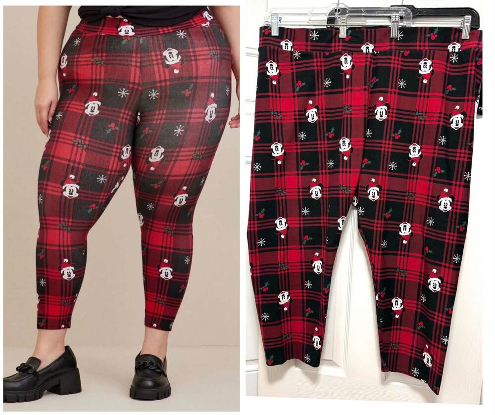 Torrid 4 (4X 26) Disney Santa Mickey Mouse Christmas Red Plaid Cropped Leggings
